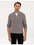 Erkek Açık Gri Melanj Slim Fit Dik Yaka Fermuarlı Triko Kazak 50317363-VR091 3