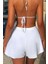 Kadın Beyaz Yırtmaçlı Etek Görünümlü Şık Deniz Şortu 1