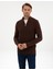 Erkek Kahverengi Slim Fit Dik Yaka Fermuarlı Triko Kazak 50317397-VR029 1