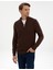 Erkek Kahverengi Slim Fit Dik Yaka Fermuarlı Triko Kazak 50317397-VR029 3