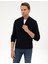 Erkek Lacivert Slim Fit Dik Yaka Fermuarlı Triko Kazak 50317397-VR033 3