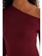 Kadın Standart Fit Asimetrik Yaka Viskon Bordo Bluz 3