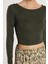 Kadın Slim Fit Dar Kesim Modal Kumaş Uzun Kollu Bisiklet Yaka Haki Bluz 2