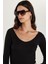 Kadın Modal Kumaş Slim Fit Dar Kesim Uzun Kollu Kayık Yaka Siyah Bluz 1