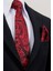 8 cm Hand Made Siyah - Kırmızı Desenli Mendilli Kravat 1