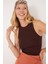 Kadın Slim Fit Halter Yaka Modal Kumaş Kahverengi Body Atlet 1