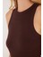 Kadın Slim Fit Halter Yaka Modal Kumaş Kahverengi Body Atlet 3