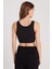 Kadın Slim Fit Dar Kesim Askılı Kare Yaka Siyah Crop 7