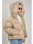 Kadın Yaka Düğmeli Kapüşonlu Şişme Mont - Kum 2