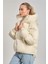 Kadın Yaka Düğmeli Kapüşonlu Şişme Mont - Ekru 3