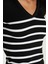 Kadın Slim Fit Dar Kesim V Yaka Çizgili Bluz 3