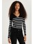 Kadın Slim Fit Dar Kesim V Yaka Çizgili Bluz 4