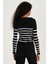 Kadın Slim Fit Dar Kesim V Yaka Çizgili Bluz 5