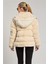 Kadın Kapüşonlu Peluş Kabartma Şişme Mont - Taş Rengi 5