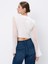 Boueni V-Yaka Crop Boy Regular Fit Ekru Renk Kadın Bluz 3