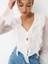 Boueni V-Yaka Crop Boy Regular Fit Ekru Renk Kadın Bluz 4