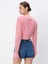 Boueni V-Yaka Crop Boy Regular Fit Pembe Renk Kadın Bluz 3