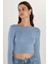 Kadın Slim Fit Dar Kesim Modal Kumaş Uzun Kollu Bisiklet Yaka Açık Mavi Bluz 1