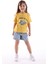 Organik Sarı Baskılı Yazlık Kız Çocuk Tshirt 1
