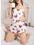 Kadın Beyaz Kalp Desenli Şortlu Gecelik Pijama Takımı 5052 3