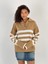 Kadın Çizgili Figürlü Düğmeli Camel Triko Kazak 1