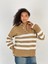 Kadın Çizgili Figürlü Düğmeli Camel Triko Kazak 6