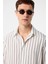 Beyaz Relax Fit Çizgili Erkek Gömlek 4