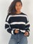 Geniş Çizgili Bisiklet Yaka Siyah Triko Kazak 4