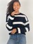 Geniş Çizgili Bisiklet Yaka Siyah Triko Kazak 6