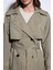 Haki Kruvaze Kemerli Kadın Trençkot 4