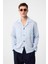 Mavi Modal Kumaş Çizgili Erkek Gömlek 1