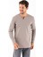 Erkek V Yaka Düğme Detaylı Dokulu Sweatshirt Taş - 5524 4