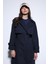 Lacivert Kruvaze Kemerli Kadın Trençkot 2
