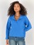 Kadın Fitilli Polo Yaka Mavi Triko Kazak 1