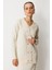 Düğme Detaylı Desenli Triko Hırka-EKRU 1