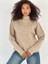 Kadın Dökümlü Yarım Balıkçı Yaka Bej Triko Kazak 2