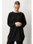 Çizgi Desen Pamuklu Triko Tunik-SİYAH 4