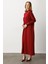 Farbela Detaylı Uzun Triko Elbise-BORDO 3