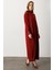 Farbela Detaylı Uzun Triko Elbise-BORDO 4