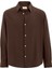 Kahve Relax Fit Keten Karışımlı Erkek Gömlek 6