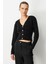 Düğme Detay Simli Kısa Triko Hırka-SİYAH 1