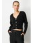 Düğme Detay Simli Kısa Triko Hırka-SİYAH 3