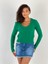 Kadın V Yaka Saç Örgü Kısa Yeşil Triko Kazak 1