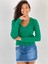 Kadın V Yaka Saç Örgü Kısa Yeşil Triko Kazak 5