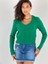 Kadın V Yaka Saç Örgü Kısa Yeşil Triko Kazak 6