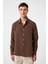 Kahve Çizgili ve Dokulu Erkek Gömlek 1