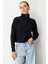 Yakası Fermuarlı Selanik Örgü Triko Kazak-SİYAH 4