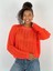 Kadın Delikli Örgü Bisiklet Yaka Oranj Crop Kazak 1