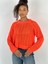 Kadın Delikli Örgü Bisiklet Yaka Oranj Crop Kazak 3