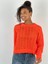 Kadın Delikli Örgü Bisiklet Yaka Oranj Crop Kazak 4